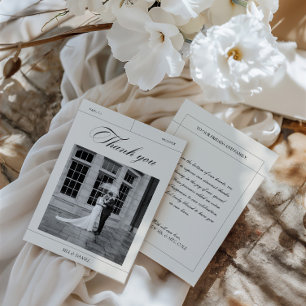 Elegante  Zwart & Wit Trouwfoto Dank Bedankkaart