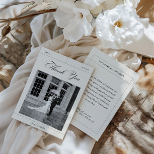 Elegante  Zwart & Wit Trouwfoto Dank Bedankkaart