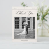 Elegante Zwart & Wit Trouwfoto Dank Bedankkaart (Staand voorkant)