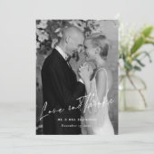 Elegante zwart-wit trouwfoto met script bedankkaart (Staand voorkant)