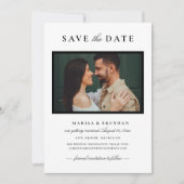 Elegante zwart-wit trouwfoto save the date (Voorkant)