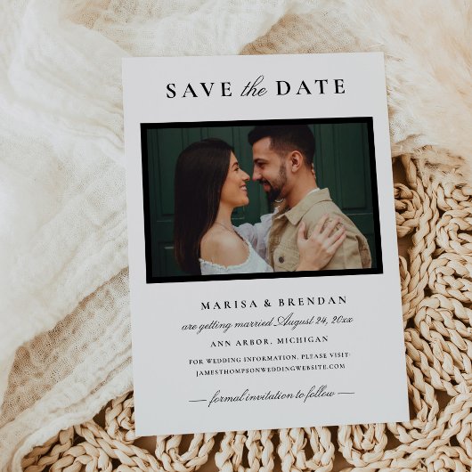 Elegante zwart-wit trouwfoto save the date