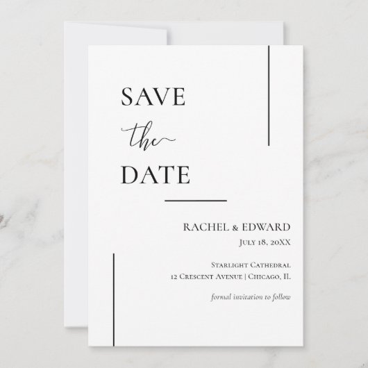 Elegante Zwart & Wit Trouwkaart Save The Date (Voorkant)