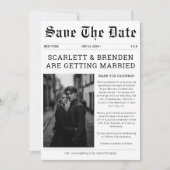 Elegante zwart-wit trouwkrant foto save the date (Voorkant)