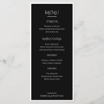 Elegante Zwart & Wit Trouwmenu Kaart