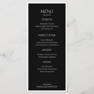 Elegante Zwart & Wit Trouwmenu Kaart