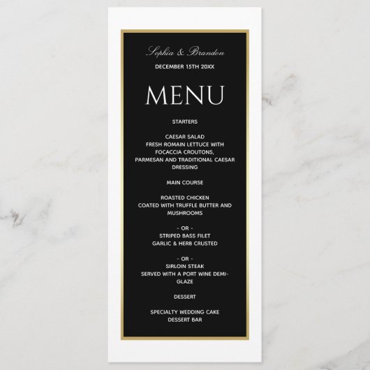 Elegante zwart-wit trouwmenu menu (Voorkant)
