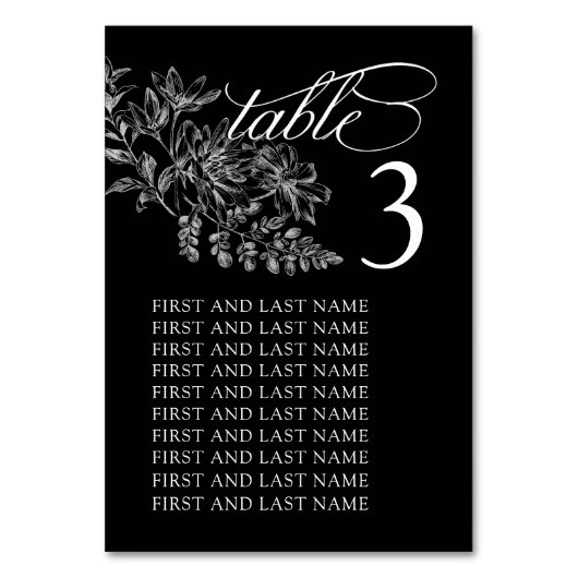 Elegante zwart-wit trouwtafel nummer Kaart (Voorkant)