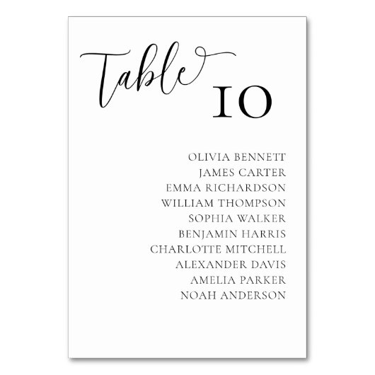 Elegante Zwart & Wit Trouwtafel nummers Kaart (Achterkant)