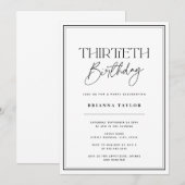 Elegante zwart-wit typografie 30e verjaardag kaart (Voorkant / Achterkant)