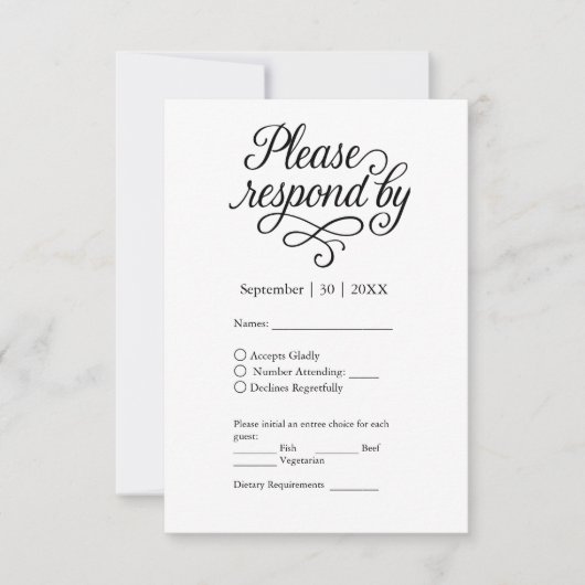 Elegante zwart-wit typografie charme RSVP kaartje (Voorkant)