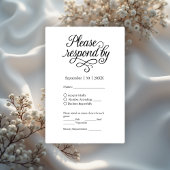 Elegante zwart-wit typografie charme RSVP kaartje