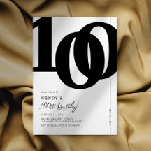 Elegante zwart-wit uitnodiging voor 100ste verjaar