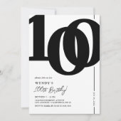 Elegante zwart-wit uitnodiging voor 100ste verjaar (Voorkant)