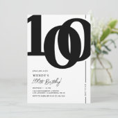 Elegante zwart-wit uitnodiging voor 100ste verjaar (Staand voorkant)