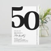 Elegante zwart-wit uitnodiging voor 50e verjaardag (Staand voorkant)