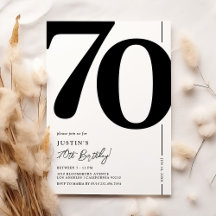 Elegante zwart-wit uitnodiging voor 70ste verjaard