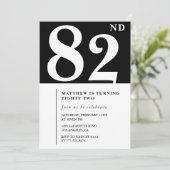 Elegante zwart-wit uitnodiging voor 82ste verjaard (Staand voorkant)
