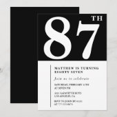 Elegante zwart-wit uitnodiging voor 87ste verjaard (Voorkant / Achterkant)