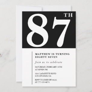 Elegante zwart-wit uitnodiging voor 87ste verjaard