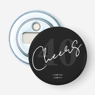 Elegante Zwart-Wit Veertigste 40e Verjaardag Button Flesopener