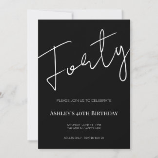 Elegante Zwart-Wit Veertigste 40e Verjaardag Kaart