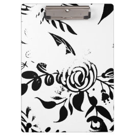 Elegante zwart-wit vervaagde bloemhartnotitieboek klembord