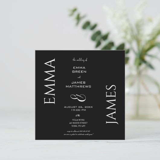 Elegante zwart-wit vetgedrukte script bruiloft ple kaart (Staand voorkant)