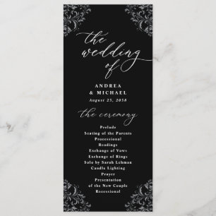 Elegante zwart-wit vintage klassieke trouwdag programmakaart