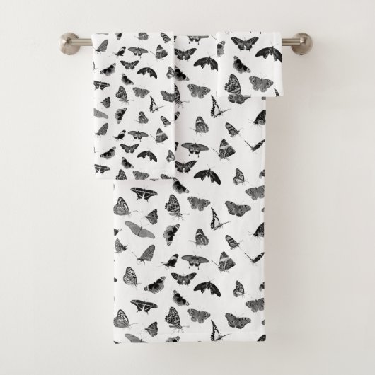 Elegante zwart-wit vlinders badhanddoek set bad handdoek (Insitu)