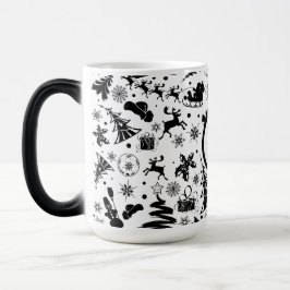 Elegante zwart-wit vrolijk kerstfeest Monogram Magische Mok
