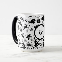 Elegante zwart-wit vrolijk kerstfeest Monogram Magische Mok