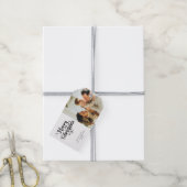 Elegante zwart-wit vrolijke kerstfoto cadeaulabel (Met Touw)