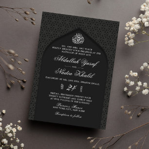 Elegante zwart-wit Walima islamitische bruiloft Kaart