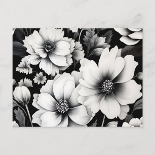 Elegante zwart-wit Waterverf Floral Briefkaart