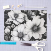 Elegante zwart-wit Waterverf Floral Tissuepapier (Craft)
