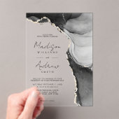 Elegante zwart-wit Waterverf marmeren bruiloft Acryl Uitnodigingen (Insitu (Draagbaar))