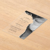 Elegante zwart-wit Waterverf marmeren bruiloft Acryl Uitnodigingen (Laagn)