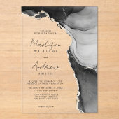 Elegante zwart-wit Waterverf marmeren bruiloft Acryl Uitnodigingen (Voorkant)