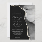 Elegante zwart-wit Waterverf marmeren bruiloft Kaart (Voorkant)