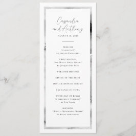 Elegante zwart-wit Waterverf marmeren bruiloft Programmakaart