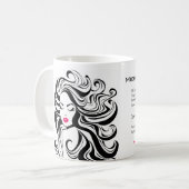 Elegante zwart wit Wavy kapsel Hair Extensions Koffiemok (Voorkant links)