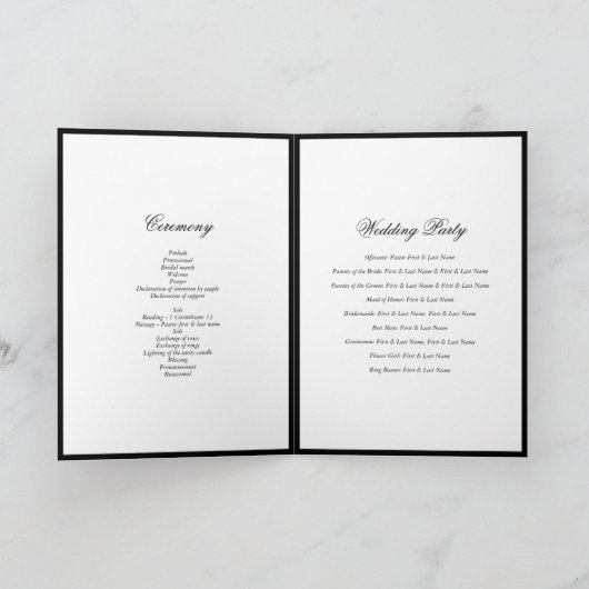 Elegante Zwart Wit Wedding Orde van Service Programma (Binnen)
