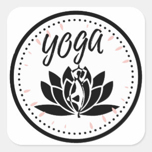 Elegante Zwart & Wit Yoga Sticker   Lotus Bloem
