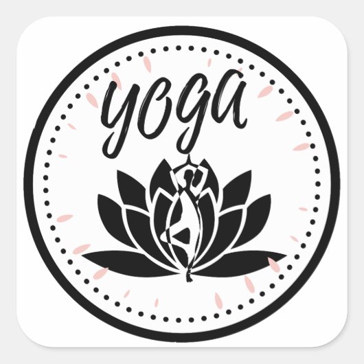 Elegante Zwart & Wit Yoga Sticker | Lotus Bloem (Voorkant)