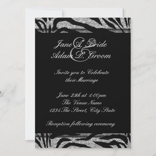 Elegante zwart-wit zebra bruiloft kaart (Voorkant)