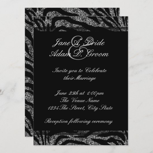 Elegante zwart-wit Zebra bruiloft Kaart (Voorkant / Achterkant)