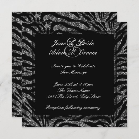 Elegante zwart-wit Zebra bruiloft Kaart (Voorkant / Achterkant)