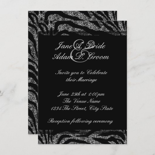 Elegante zwart-wit Zebra bruiloft Kaart (Voorkant / Achterkant)