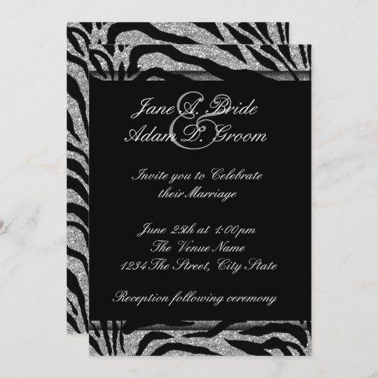 Elegante zwart-wit Zebra bruiloft Kaart (Voorkant / Achterkant)